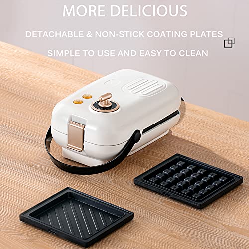 Panini Press with Timer, 2 in 1 Sandwich Maker & Waffle Maker, Electric Grill with Non-stick Coating & Removale Plates, Mini Sandwich Maker for Brunch (red)