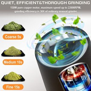 ZHENGHAI Electric Herb Grinder 150W Spice Grinder USB-C Rechargeable, Compact Size, Easy On/Off. Fast Grinding Dry Spices Herbs, with Pulse Mode and Cleaning Brush (Black)