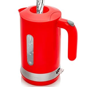 ovente electric kettle, 1.8 liter with prontofill lid, 1500 watt bpa-free fast heating element with auto shut-off & boil dry protection, instant hot water boiler for coffee & tea, red kp413r