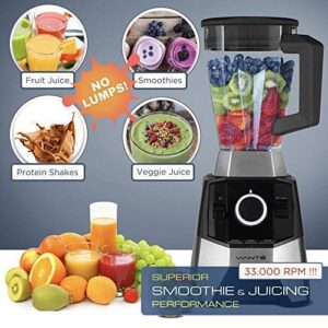 Professional Heavy Duty Power Blender. 1400-WATT motor. 64 oz BPA Free Tritan Jar. 33,000 RPM. Ideal for Making Smoothies, Almond Milk, Crushing Ice. Makes & Heats Soup. 10 Variable Speeds