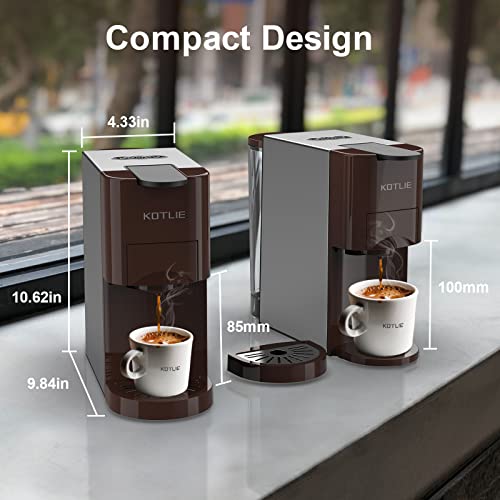 KOTLIE 【Updated】 Single Serve Coffee Maker, 3in1 Espresso Machine for Nespresso Original/K-Cup/Ground Coffee Brewer, 2oz to 10oz Cup, 28oz Removable Water Tank, 19 Bar, 1450W