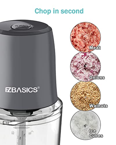 Food Processor, EZBASICS Small Food Processor for Vegetables, Meat, Fruits, Nuts, 2 Speed Mini Food Chopper With Sharp Blades, 2-Cup Capacity, Silver