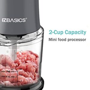 Food Processor, EZBASICS Small Food Processor for Vegetables, Meat, Fruits, Nuts, 2 Speed Mini Food Chopper With Sharp Blades, 2-Cup Capacity, Silver