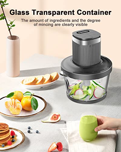 Food Processor, VASTELLE Electric Food Chopper for Meat, Vegetables, Fruits and Nuts, 8 Cup Glass Bowl Food Grinder with 2 Speed, Grey