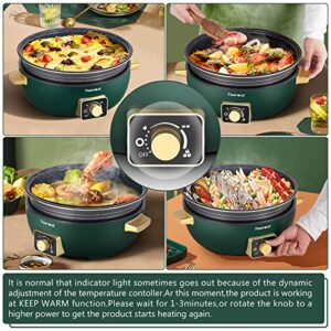 Topwit Electric Hot Pot 5L with Adjustable Power Control, Removable Nonstick Electric Frying Pan, 12” Deep Dish Multifunction Electric Skillet with Tempered Glass Lid for Shabu Shabu, Noodles, Sauté