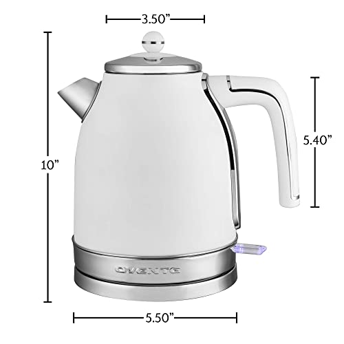 Ovente Electric Stainless Steel Hot Water Kettle 1.7 Liter Victoria Collection, 1500 Watt Power Tea Maker Boiler with Auto Shut-Off Boil Dry Protection Removable Filter and Water Gauge, White KS777W