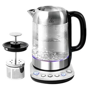 davivy electric kettle temperature control with tea infuser, keep warm +4 variable presets electric tea kettle, 1500w smart water boiler with dry-boil protection,1.7l (borosilicate glass)
