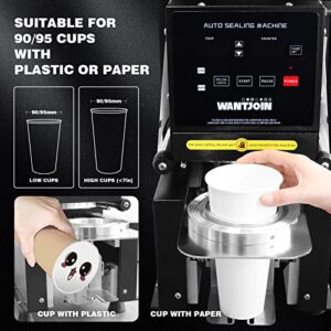 WantJoin Cup Sealing Machine Full Automatic Cup Sealer Machine 90/95mm 35.4/37.4in Electric Cup Sealing Machine 500-650 Cups/H Digital Control LCD Panel Cup Sealer for Bubble Milk Tea Coffee Black