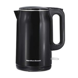 hamilton beach 1.6l electric tea kettle, hot water boiler & heater with cool-touch double wall stainless steel exterior, 1500w, cordless, auto-shutoff and boil-dry protection, black (41032)