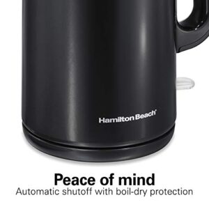 Hamilton Beach 1.6L Electric Tea Kettle, Hot Water Boiler & Heater with Cool-Touch Double Wall Stainless Steel Exterior, 1500W, Cordless, Auto-Shutoff and Boil-Dry Protection, Black (41032)