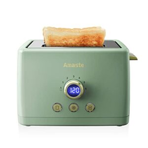 2 slice toaster, retro bread toaster with led display, extra wide slots toasters with 6 bread shade settings, bagel, cancel, defrost function, stainless steel with high lift lever, removal crumb tray