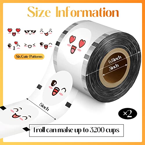 2 Rolls Cup Sealer Film Cup Plastic Tea Cup Sealing Film 90-105 mm 6400 Cups Sealer Film for PP Plastic Paper Cups