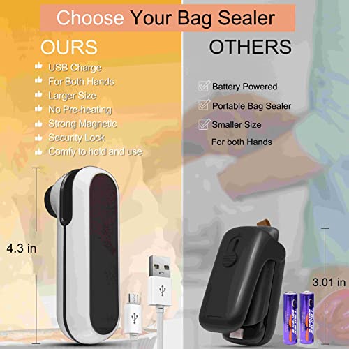 HSLGOVE Bag Sealer, Mini Bag Sealer Rechargeable, Upgraded 2 in 1 Vacuum Bag Sealer and Cutter with Soft Magnetic/ Security Lock Portable Chip Bag Sealer for Plastic Bags, Food Snacks Freshness