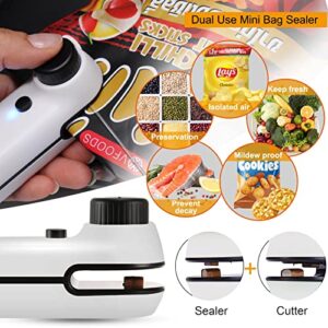 HSLGOVE Bag Sealer, Mini Bag Sealer Rechargeable, Upgraded 2 in 1 Vacuum Bag Sealer and Cutter with Soft Magnetic/ Security Lock Portable Chip Bag Sealer for Plastic Bags, Food Snacks Freshness