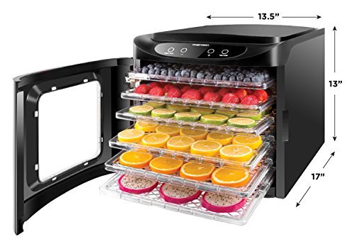 Chefman Food Dehydrator Machine, Touch Screen Electric Multi-Tier Preserver, Meat or Beef Jerky Maker, Fruit Leather, Vegetable Dryer w/ 6 Slide Out Drying Rack Trays & Transparent Door, Black