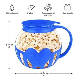 The Original Korcci 3 Quart Microwave Glass Popcorn Popper, Borosilicate Glass, Dishwasher Safe, 3-in-1 Silicone Lid, BPA Free, Family Size (Blue)