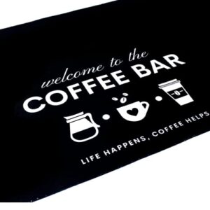 coffee mat, coffee bar mat for coffee bar countertop , coffee pot mat for countertop & coffee spills, coffee mat for coffee station organizer, coffee maker mat black coffee mat