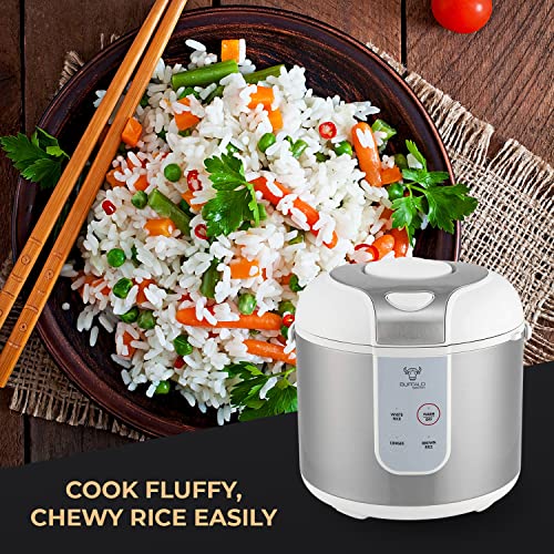 Buffalo Classic Rice Cooker with Clad Stainless Steel Inner Pot (5 cups) - Electric Rice Cooker for White/Brown Rice, Grain - Easy-to-clean, Non-Toxic & Non-Stick, Auto Warmer