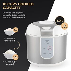 Buffalo Classic Rice Cooker with Clad Stainless Steel Inner Pot (5 cups) - Electric Rice Cooker for White/Brown Rice, Grain - Easy-to-clean, Non-Toxic & Non-Stick, Auto Warmer