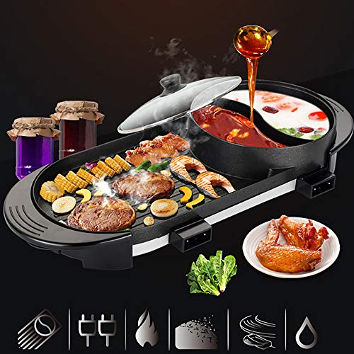 Comft Hot Pot and Grill, 2 In 1 Electric Hot Pot Grill Cooker with Dual Temperature Control Multi-Functional Smokeless Shabu Korean BBQ Pan Indoor Large Capacity Non-Stick, Capacity for 2 - 12 People