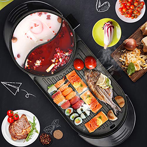 Comft Hot Pot and Grill, 2 In 1 Electric Hot Pot Grill Cooker with Dual Temperature Control Multi-Functional Smokeless Shabu Korean BBQ Pan Indoor Large Capacity Non-Stick, Capacity for 2 - 12 People