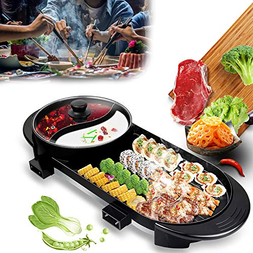 Comft Hot Pot and Grill, 2 In 1 Electric Hot Pot Grill Cooker with Dual Temperature Control Multi-Functional Smokeless Shabu Korean BBQ Pan Indoor Large Capacity Non-Stick, Capacity for 2 - 12 People