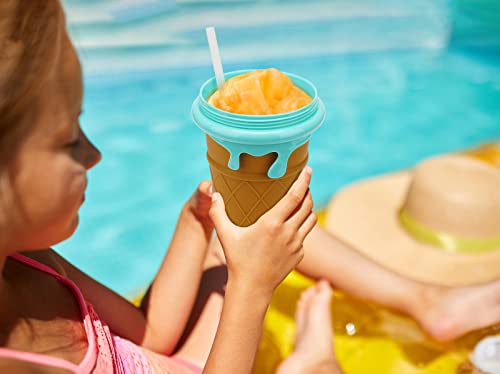 Slushie Maker Cup Squeeze, 500ml DIY Quick Frozen Magic Cup Slushy With Lids & Straws for Kids & Adults, Homemade Summer DIY Ice Cream Maker (Brown)