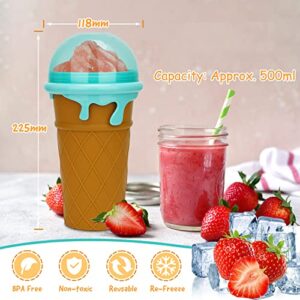 Slushie Maker Cup Squeeze, 500ml DIY Quick Frozen Magic Cup Slushy With Lids & Straws for Kids & Adults, Homemade Summer DIY Ice Cream Maker (Brown)