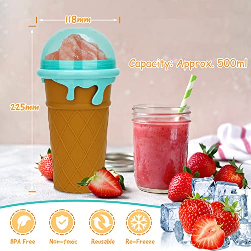 Slushie Maker Cup Squeeze, 500ml DIY Quick Frozen Magic Cup Slushy With Lids & Straws for Kids & Adults, Homemade Summer DIY Ice Cream Maker (Brown)