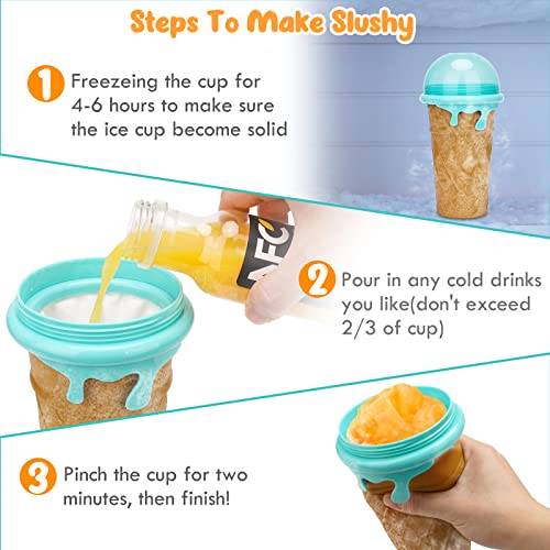 Slushie Maker Cup Squeeze, 500ml DIY Quick Frozen Magic Cup Slushy With Lids & Straws for Kids & Adults, Homemade Summer DIY Ice Cream Maker (Brown)