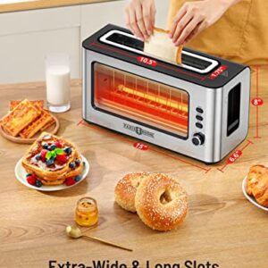 Toaster, Paris Rhône Toaster 2 Slice Extra Wide Long Slot Retro Toaster with Easy View Window, 6 Browning Levels, Easy to Clean, Auto Shutoff, Stainless Steel Silver Toaster for Bagels, Waffles (Silver)