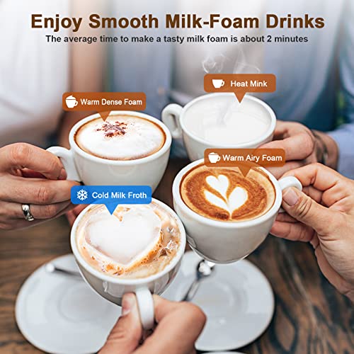 DINERO Milk Frother, 4 in 1 Electric Milk Steamer, Automatic Hot/Cold Milk Foam Maker, 8.1oz/240ml Frother for Coffee, Cappuccinos, Latte, Macchiato, Matcha, Hot Chocolate, Automatic off