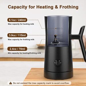 DINERO Milk Frother, 4 in 1 Electric Milk Steamer, Automatic Hot/Cold Milk Foam Maker, 8.1oz/240ml Frother for Coffee, Cappuccinos, Latte, Macchiato, Matcha, Hot Chocolate, Automatic off