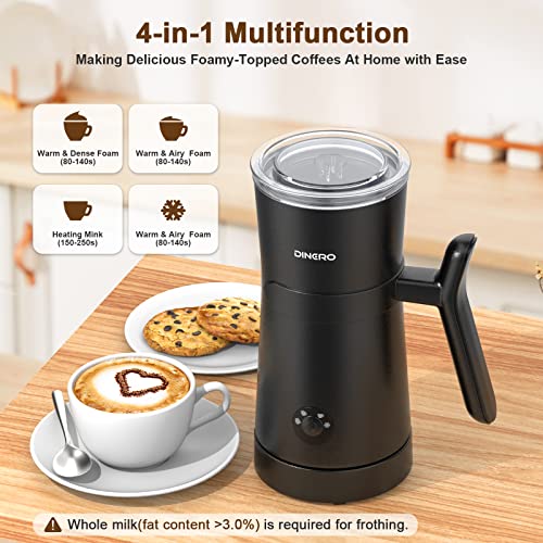 DINERO Milk Frother, 4 in 1 Electric Milk Steamer, Automatic Hot/Cold Milk Foam Maker, 8.1oz/240ml Frother for Coffee, Cappuccinos, Latte, Macchiato, Matcha, Hot Chocolate, Automatic off