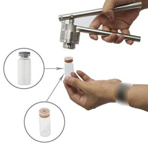 HighFree 20 mm Vial Crimper Manual Sealer Hand Sealing Machine with 10 Set of 10ml Vials + Stopper + Caps, Hand held Capping Machine Bottle Capper Machine