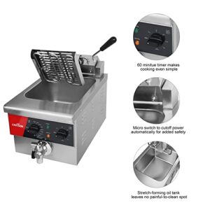 CROSSON 6L Electric Countertop Deep Fryer Extra Large with Drain,Timer,Basket and Lid for Restaurant Use 120V,1800W Commercial Deep Fryers