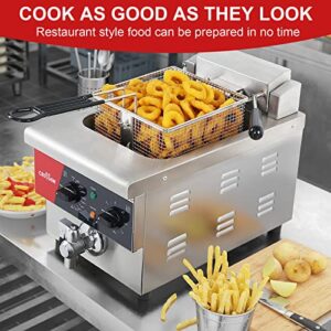 CROSSON 6L Electric Countertop Deep Fryer Extra Large with Drain,Timer,Basket and Lid for Restaurant Use 120V,1800W Commercial Deep Fryers