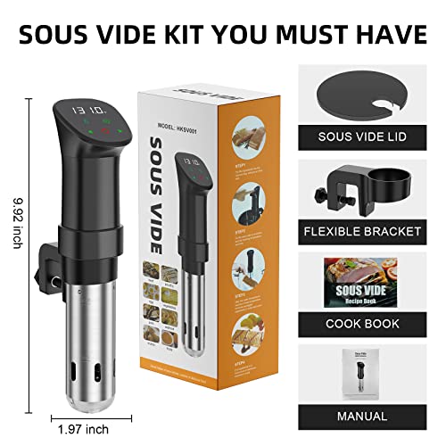 Sous Vide Machine-Suvee Cooker-Rocyis Sous Vide Kit with Lid, Recipes-1000W Fast Heating/Thermal Immersion Circulator/ Accurate Temperature and Timer/ Digital Touch Screen, Stainless Steel (US Standard)
