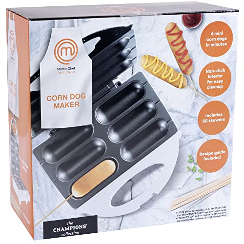 MasterChef Corn Dog Maker -Electric Nonstick Kitchen Baker, Perfect for Hot Dogs on a Stick, Cheese Mozzarella Sticks, Cake Pops, BBQ, Birthday Gift -Recipe Guide +50 skewers