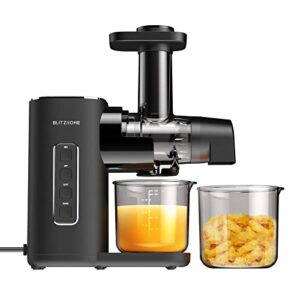 blitzhome cold press juicer machines, 2-speed modes slow masticating juicer for vegetable and fruit, with quiet motor/reverse function/wide 1.73″ feed chute, easy to clean