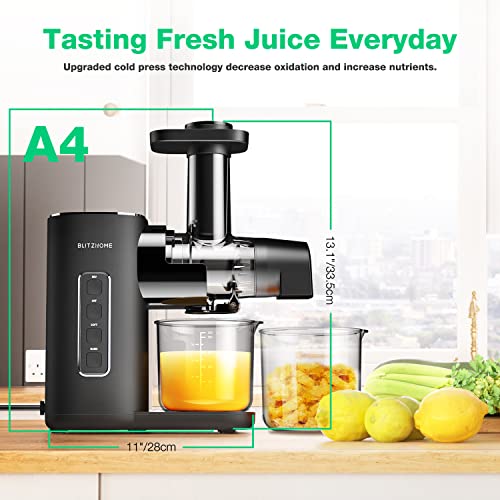 BLITZHOME Cold Press Juicer machines, 2-Speed Modes Slow Masticating Juicer for Vegetable and Fruit, with Quiet Motor/Reverse Function/Wide 1.73" Feed Chute, Easy to Clean