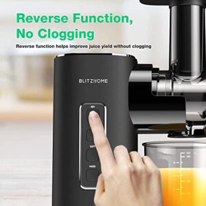 BLITZHOME Cold Press Juicer machines, 2-Speed Modes Slow Masticating Juicer for Vegetable and Fruit, with Quiet Motor/Reverse Function/Wide 1.73" Feed Chute, Easy to Clean