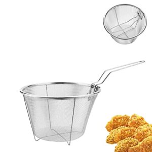 Round Wire Fry Basket,Stainless Steel Fryer Basket Deep Fry Basket with Handle Fryer Strainer for Pot Mini Fish Fry Fryer Strainer with Long Handle Cooking Tool