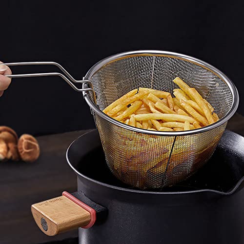 Round Wire Fry Basket,Stainless Steel Fryer Basket Deep Fry Basket with Handle Fryer Strainer for Pot Mini Fish Fry Fryer Strainer with Long Handle Cooking Tool