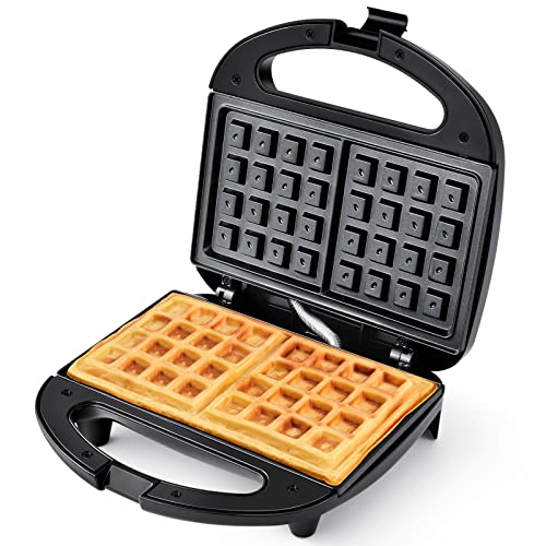 MONXOOK Waffle Maker Belgian, Electric Waffle Maker with Indicator Lights, 2 Slices Square Non-Stick Waffle Irons, Automatic Temperature, Compact Design, Easy to Clean, 750W, Black