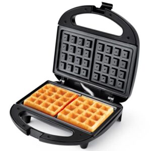 monxook waffle maker belgian, electric waffle maker with indicator lights, 2 slices square non-stick waffle irons, automatic temperature, compact design, easy to clean, 750w, black