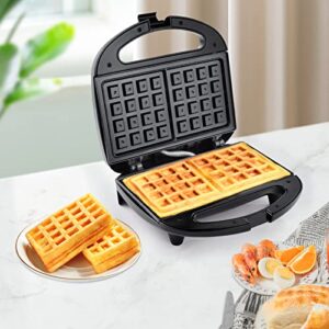 MONXOOK Waffle Maker Belgian, Electric Waffle Maker with Indicator Lights, 2 Slices Square Non-Stick Waffle Irons, Automatic Temperature, Compact Design, Easy to Clean, 750W, Black