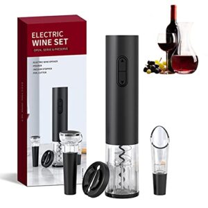 electric wine opener set, battery operated wine bottle opener with foil cutter, wine pourer and vacuum stopper, automatic corkscrews for wine bottles kit for wine father’s day gift home kitchen bar