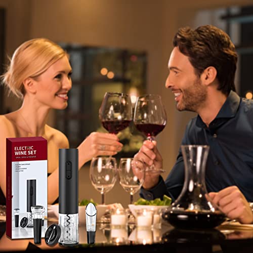 Electric Wine Opener Set, Battery Operated Wine Bottle Opener with Foil Cutter, Wine Pourer and Vacuum Stopper, Automatic Corkscrews for Wine Bottles Kit for Wine Father's Day Gift Home Kitchen Bar