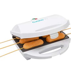 Corn Dog Maker - Perfect Hot Dogs on a Stick, Cheese Sticks, Cake Pops, and More - Includes 50 Skewers Plus Recipes, Easy to Use Electric Nonstick Baker, Great for BBQs, Makes 6 Mini Corn Dogs at Once